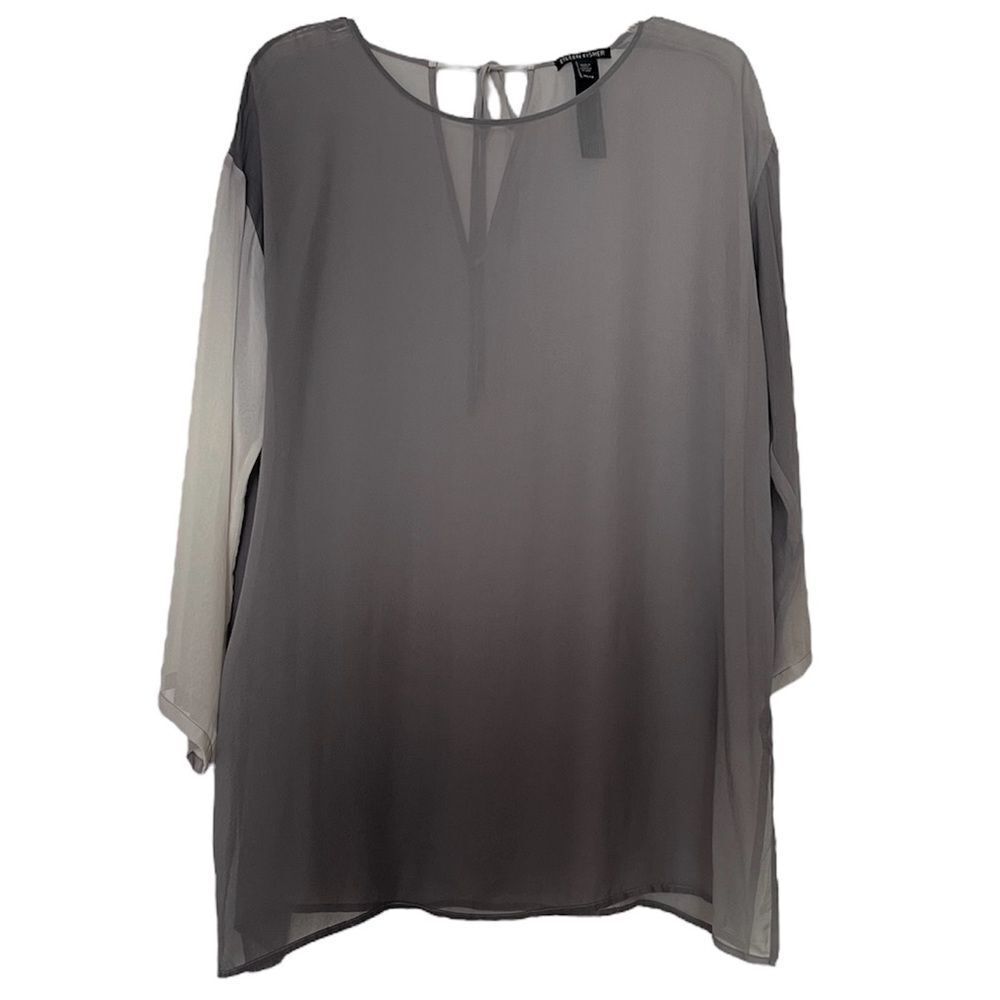 Eileen Fisher Pearl Ombre Silk Tunic Neutrals Lagenlook Sheer Long Sleeve Top XS